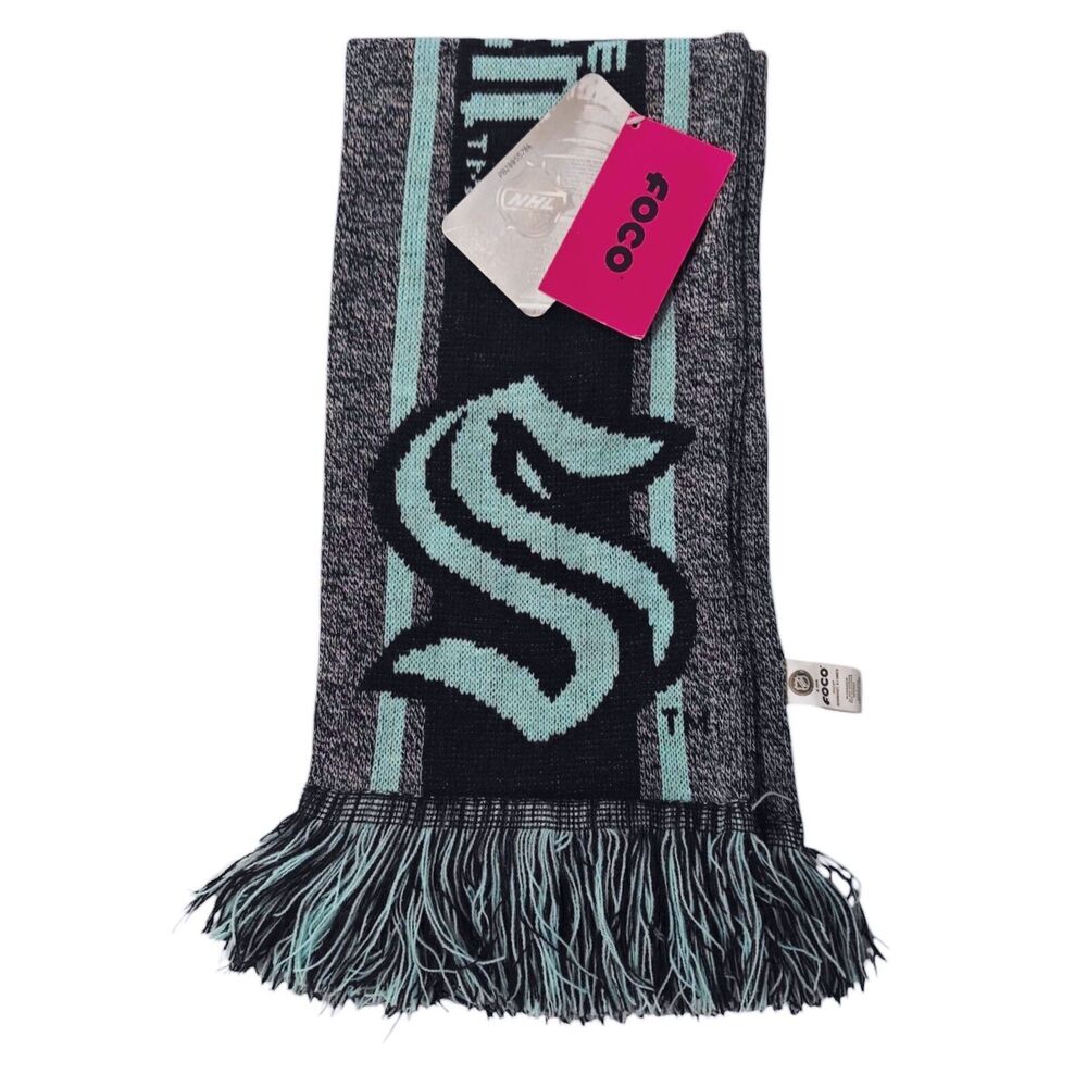 NEW NHL Seattle Kraken Scarf Knit Reversible Teal Blue Hockey FOCO NWT S Logo